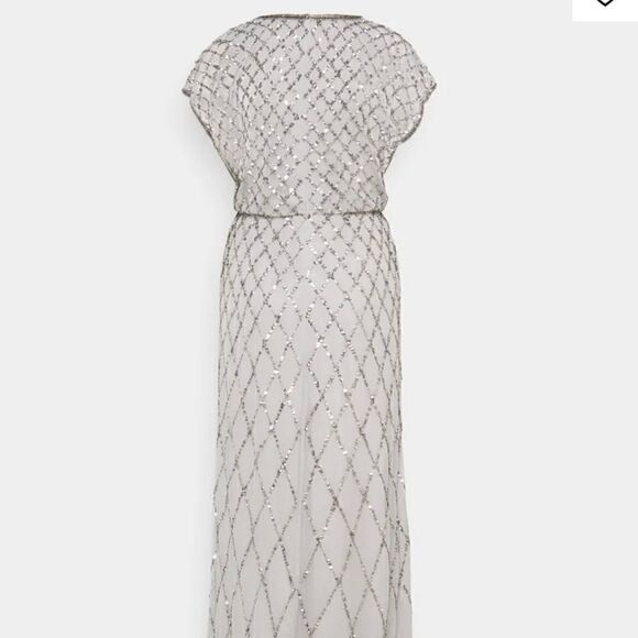 Adrianna Papell sequin lattice dress with flutter sleeves in Bridal Silver-NWT - Picture 3 of 10